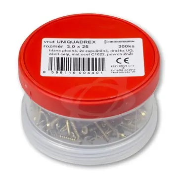Objednat Nyní Vrut 3,0 x 25 zapuštěná hlava, UniQuadrex (ešus 300ks)