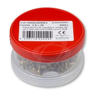 Autentický Vrut 3,5 x 25 zapuštěná hlava, UniQuadrex (ešus 200ks)