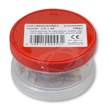 Vrut 3,5 x 45 zapuštěná hlava, UniQuadrex (ešus 100ks) Finální Výprodej