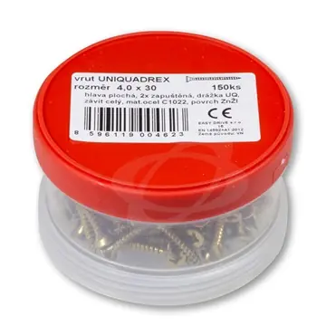 Celosvětová Doprava Vrut 4,0 x 30 zapuštěná hlava, UniQuadrex (ešus 150ks)