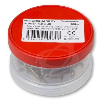 Vrut 4,0 x 40 zapuštěná hlava, UniQuadrex (ešus 130ks) Časově Omezené