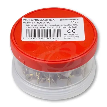Sleva Vrut 5,0 x 40 zapuštěná hlava, UniQuadrex (ešus 60ks)