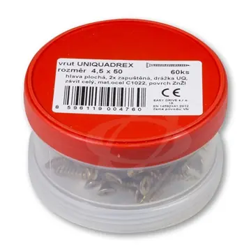 Vrut 4,5 x 50 zapuštěná hlava, UniQuadrex (ešus 60ks) Aktuální