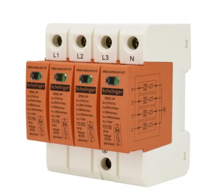 Exkluzivní BEMKO Svodič přepětí 4P 5kA (10/350) třída T1+T2 (B+C) Schelinger